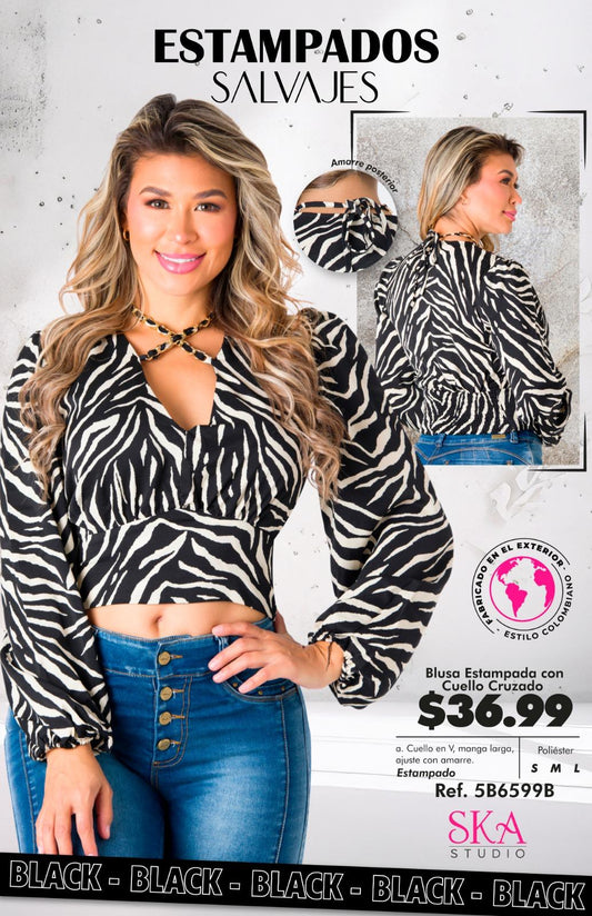 Blusa estampada con Cuello Cruzado