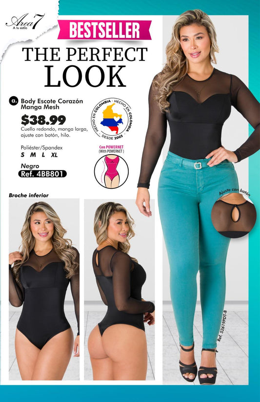 Body Escote Corazon Manga Mesh