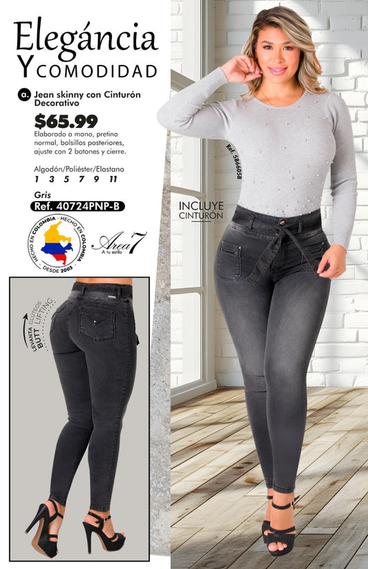 Jean skinny con Cinturon Decorativo