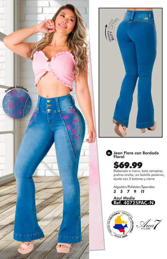 Jean Flare con Bordado Floral