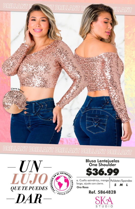 Blusa Lentejuelas One Shoulder