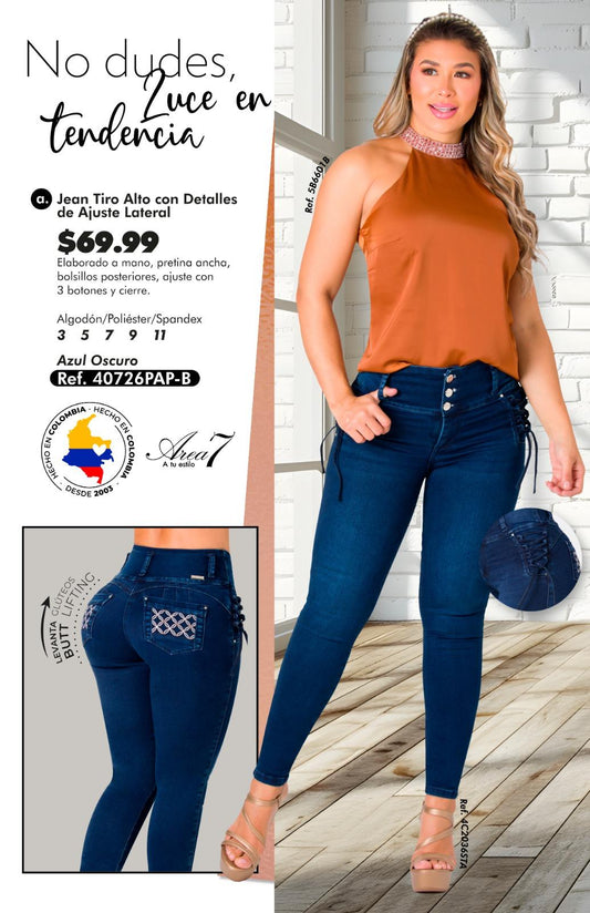 Jean Tiro Alto con Detalles de Ajuste Lateral