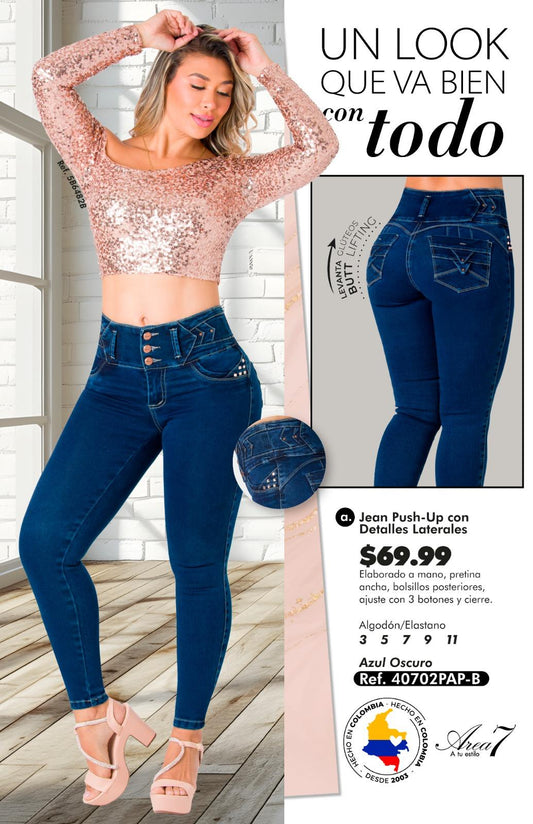 Jean Push-Up con Detalles Laterales