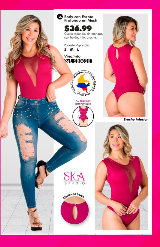 Body con Escote Profundo en Mesh